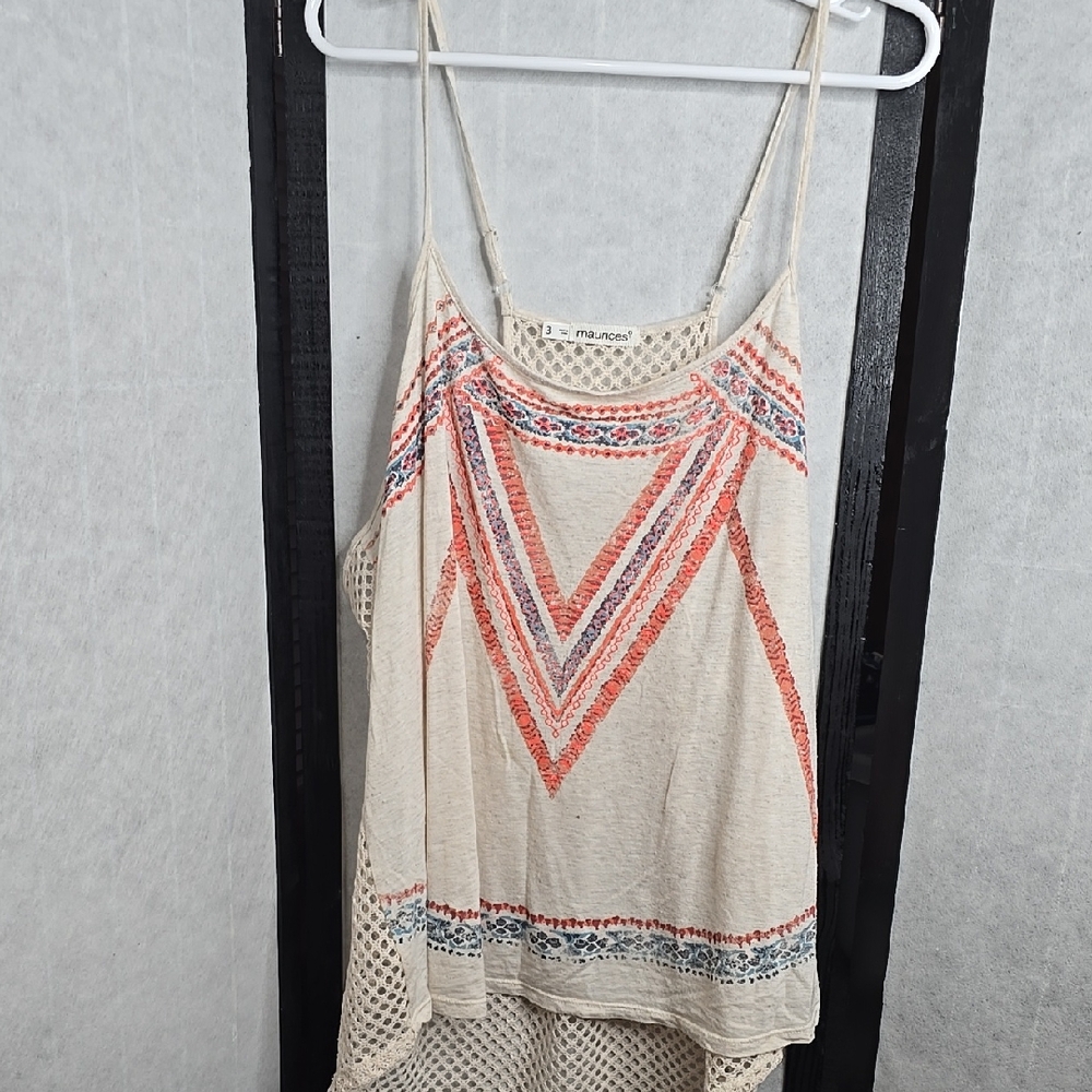 Maurices Cream and Orange Women's Tank Top